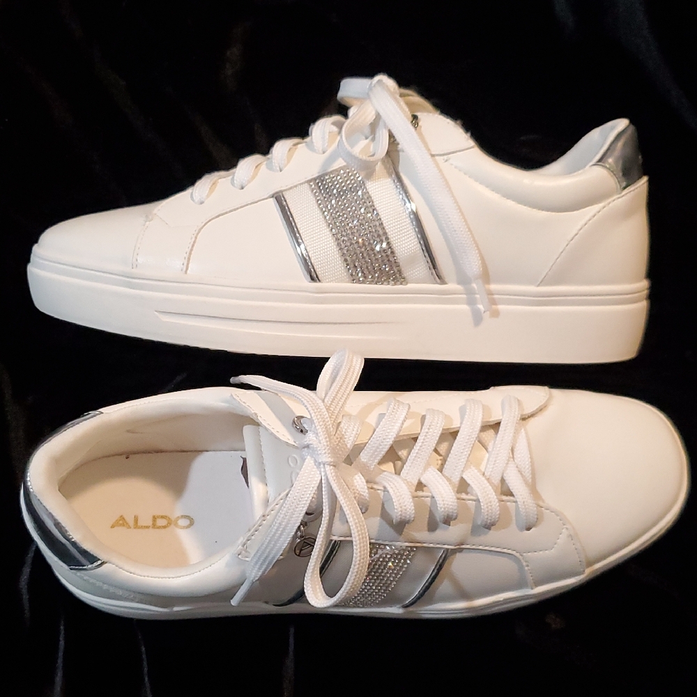 Aldo White Sneakers with Silver Details
